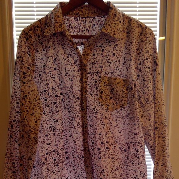 Womens Bohemian "Floral Spackle Collage" Button Down Collared Long Sleeve Top - Picture 6 of 9